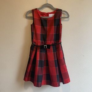 The childrens place size 5 red plaid holiday dress with pearl belt